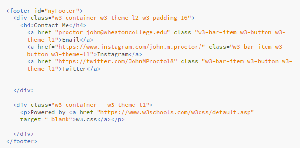 screenshot of W3schools template I used